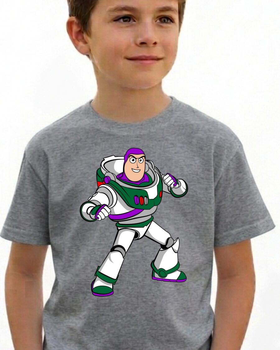 Camiseta Cinza Manga Curta Amarela Infantil Buzz Toy Story mlc