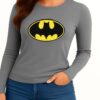 Camiseta Batman Baby Look Manga Longa ( Cinza )