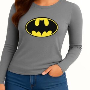 5_batman Camiseta Batman Baby Look Manga Longa ( Cinza )