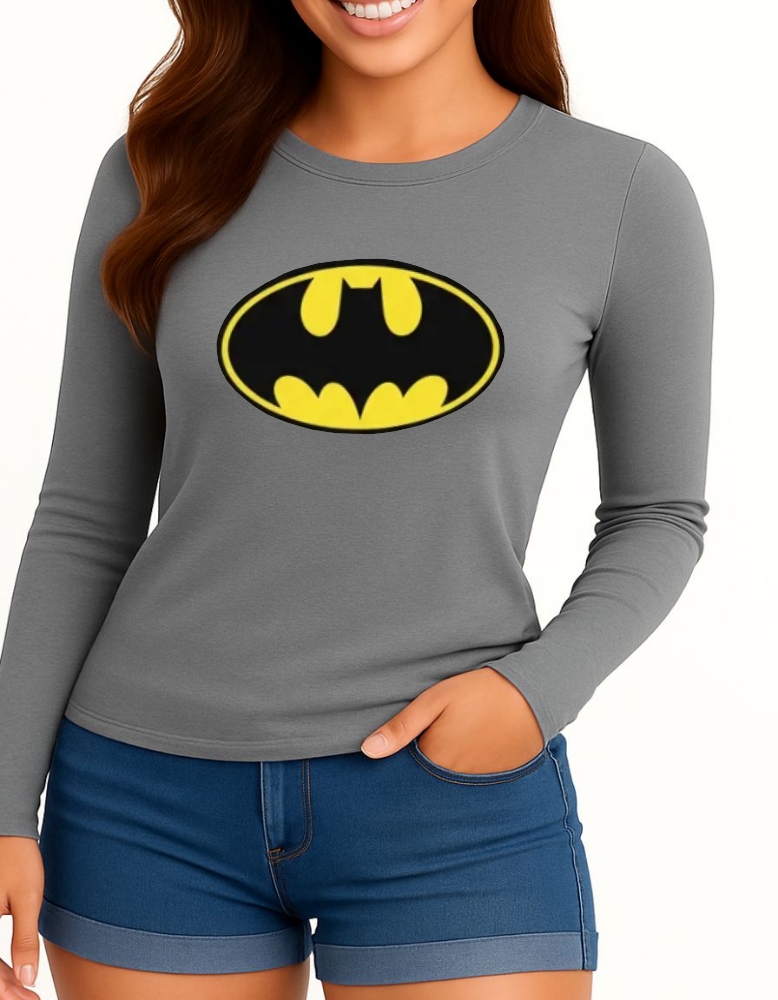 Camiseta Batman Baby Look Manga Longa ( Cinza )