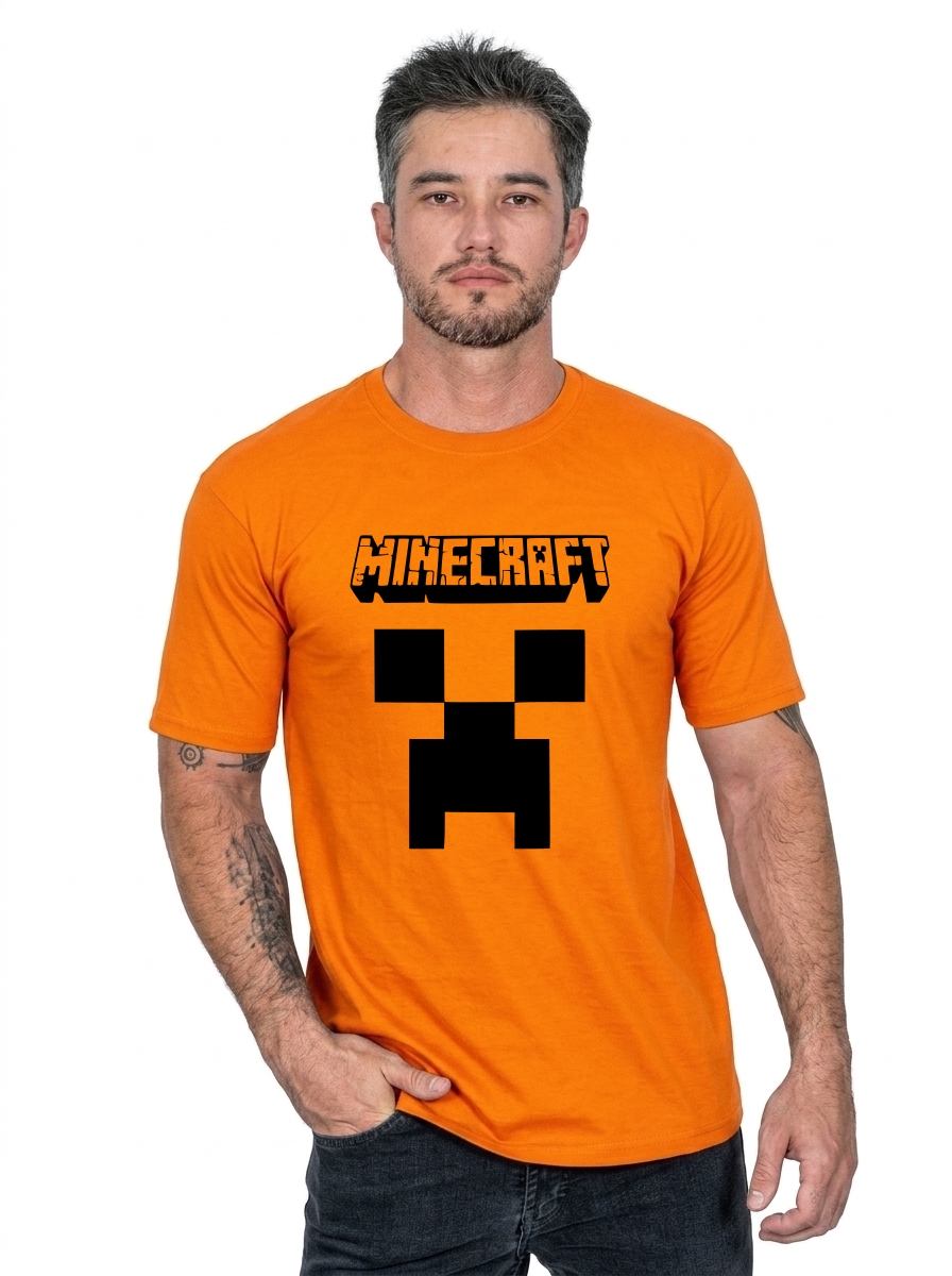 Camiseta Laranja Ss Adulto Minecraft mlr