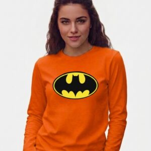 6_batman Camiseta Batman Baby Look Manga Longa ( Laranja )