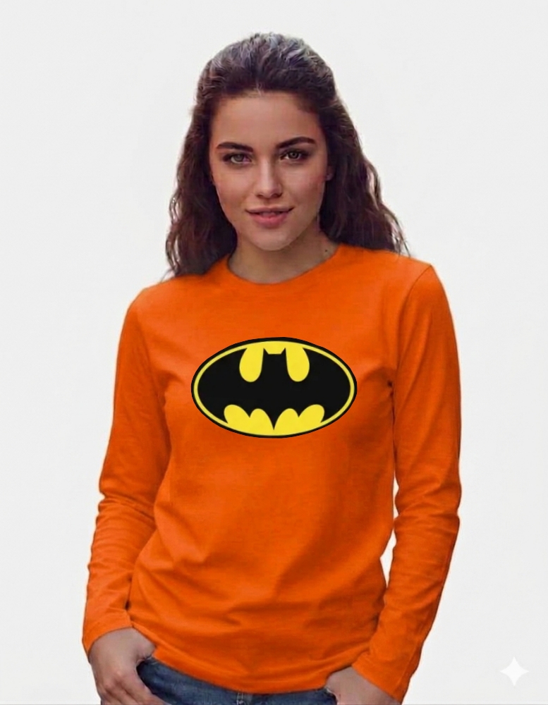 6_batman Camiseta Batman Baby Look Manga Longa ( Laranja )
