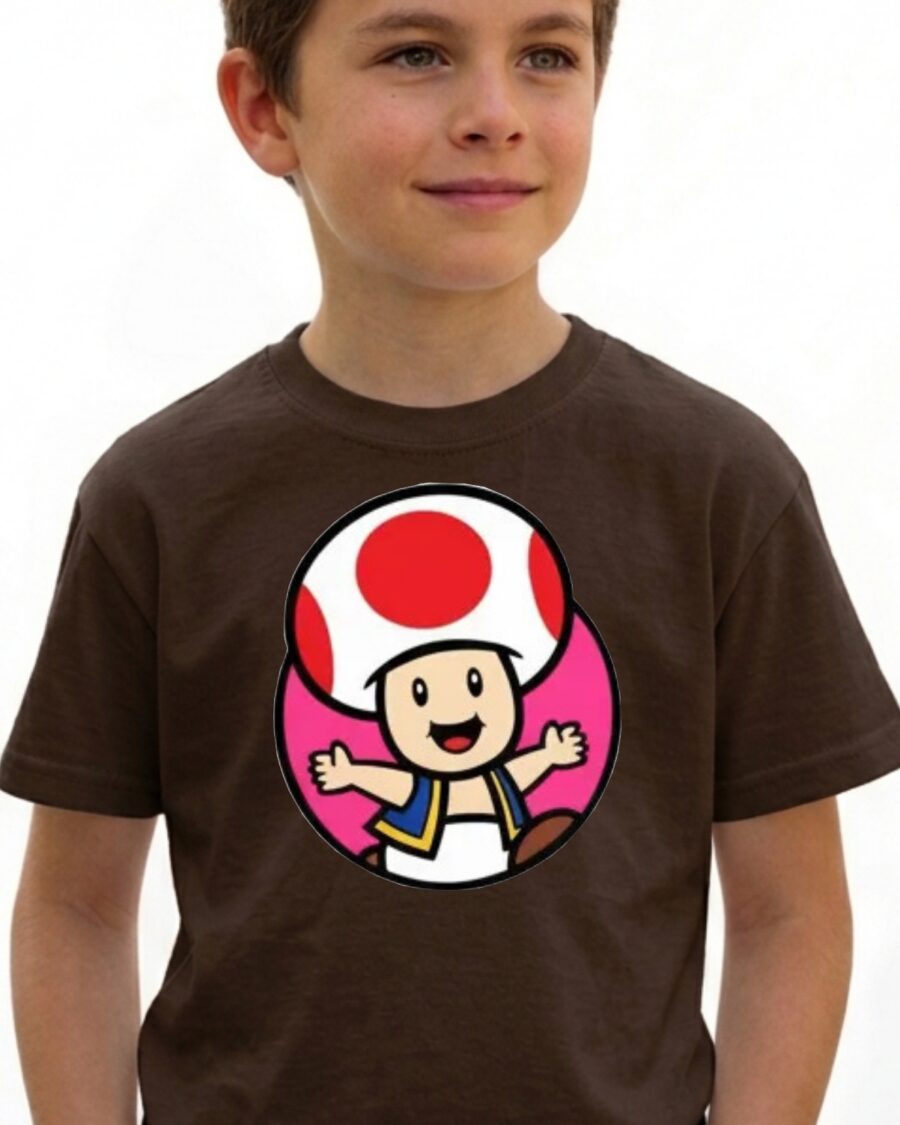 Camiseta Marrom Toad Mario Bros Infantil mlc