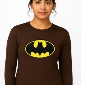 7_batman Camiseta Batman Baby Look Manga Longa ( Marrom )