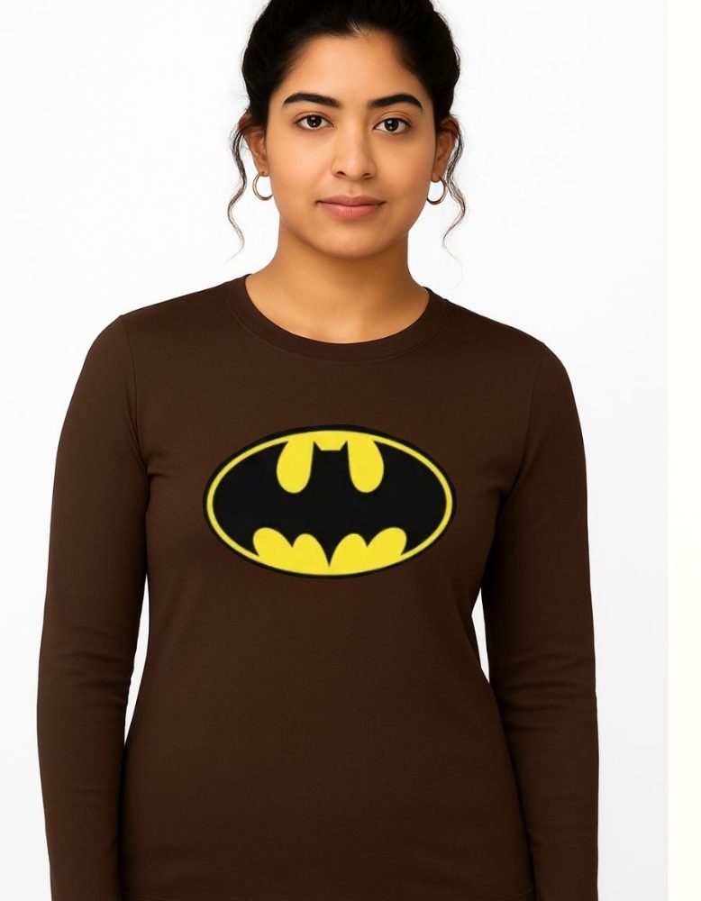 Camiseta Batman Baby Look Manga Longa ( Marrom )