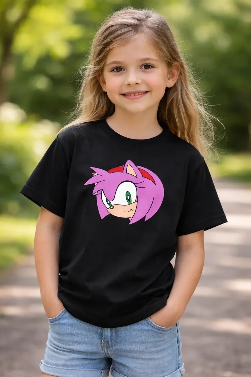 Camiseta Preta Infantil Amy Rose Sonic mlr