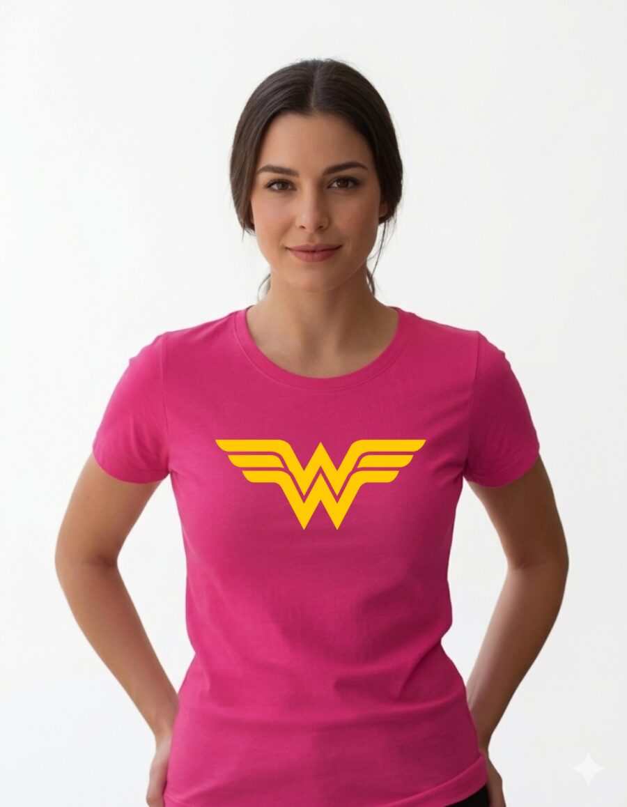 Camiseta Rosa Mulher Maravilha Adulto Baby Look mlc