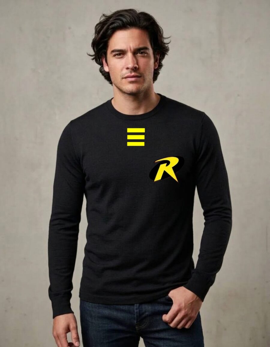8 Camiseta Preta Manga Longa Adulto Unissex Robin Super Herói DC spe