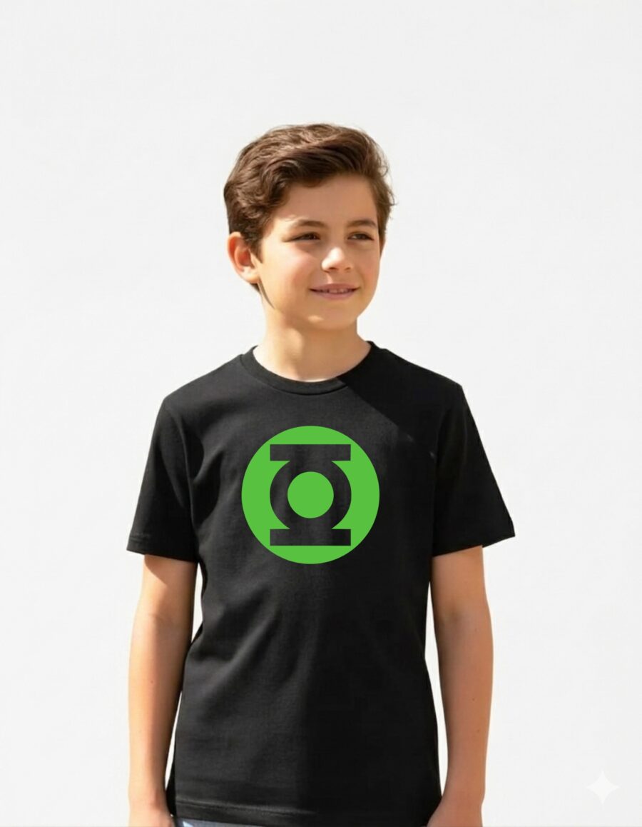 Camiseta Preta Infantil Unissex Lanterna Green Super Herói mlr