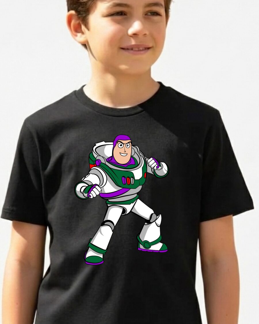 8 Camiseta Preta Manga Curta Amarela Infantil Buzz Toy Story mlc