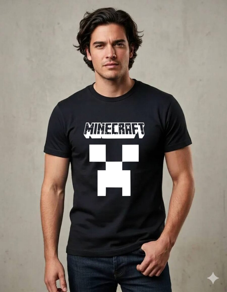 Camiseta Preta Ss Adulto Minecraft mlr
