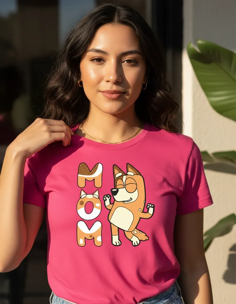Camiseta Bluey Chilli Mãe Feminina Baby Look