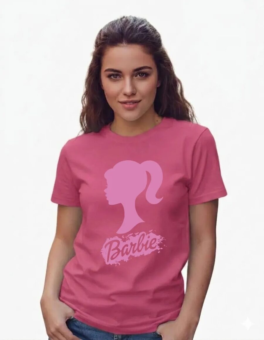 Camiseta Rosa Manga Curta Baby Look Feminina Rosa Barbie mlr