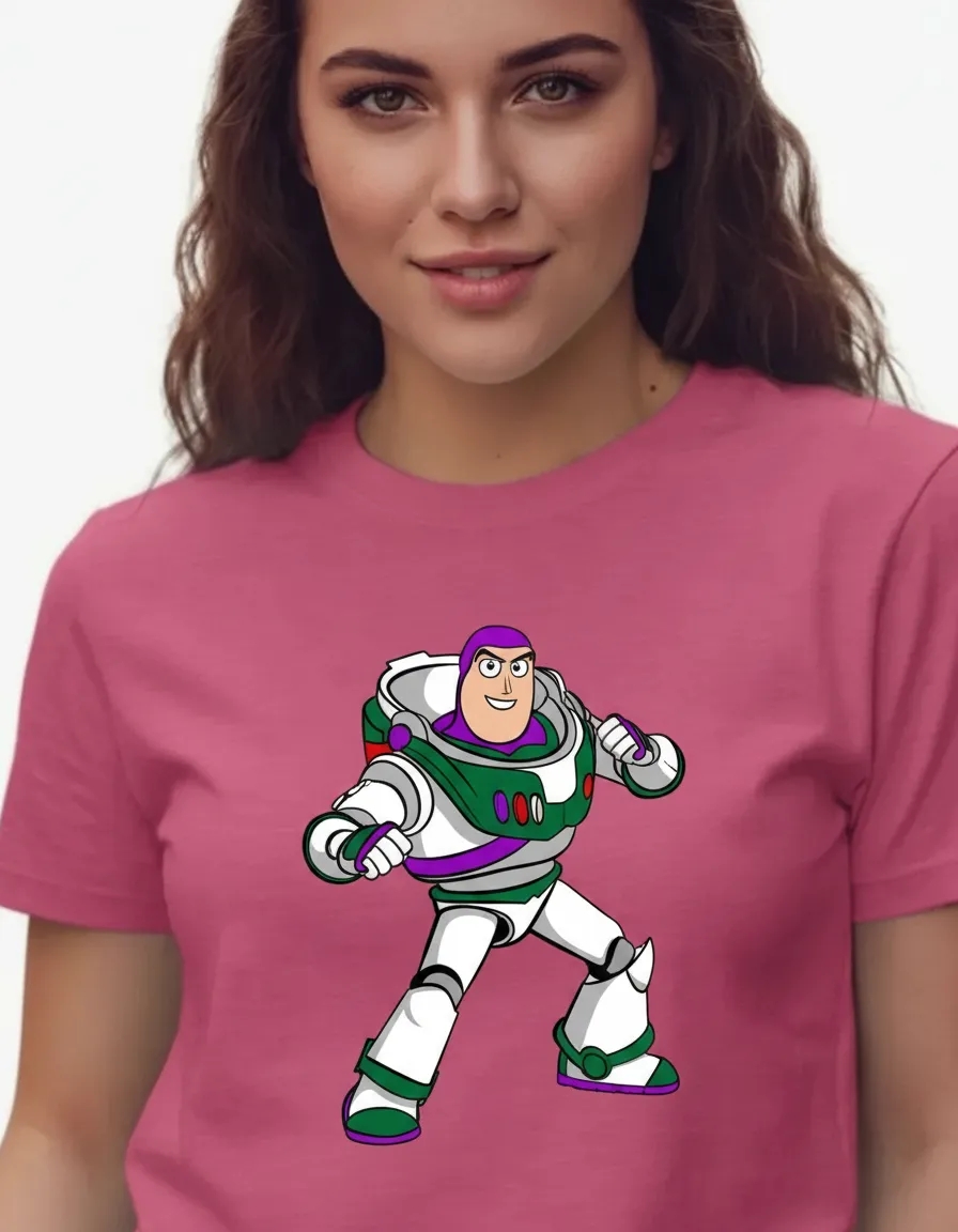 Camiseta Rosa Manga Curta Baby Look Rosa Buzz Lightyear Toy Story mlr