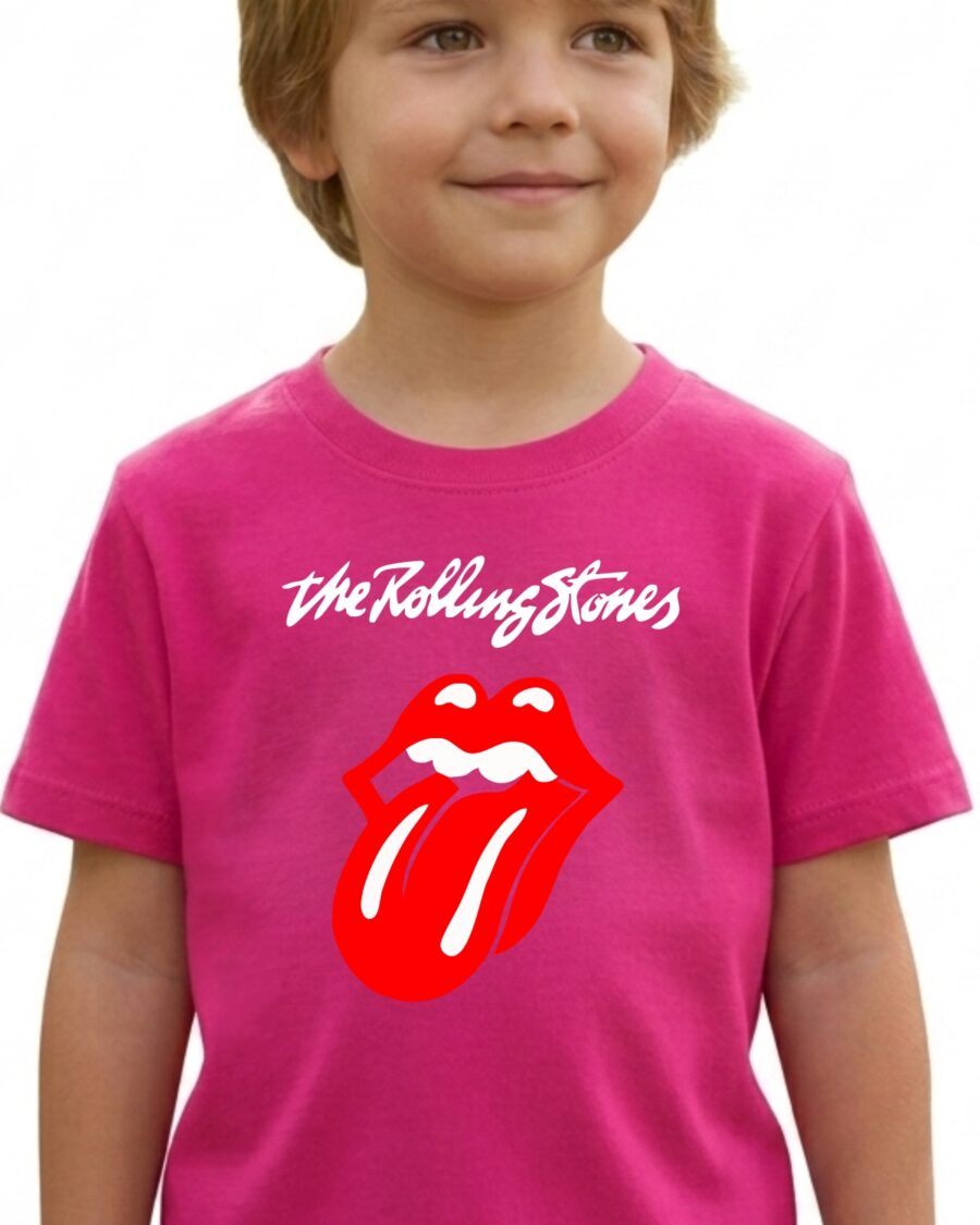 Camiseta Rosa Infantil Unissex Rolling Stones Logo Banda Rock mlr