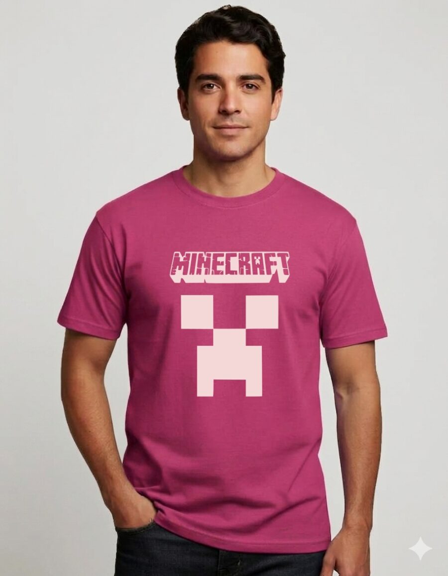 Camiseta Rosa Ss Adulto Minecraft mlr