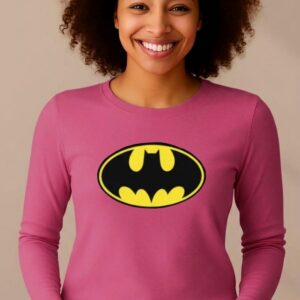 9_batman Camiseta Batman Baby Look Manga Longa ( Rosa )