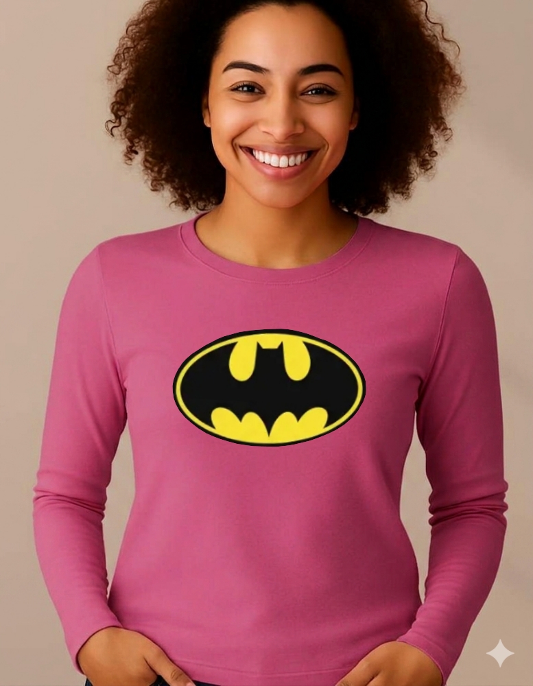 Camiseta Batman Baby Look Manga Longa ( Rosa )