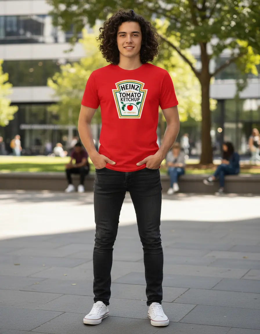 Camiseta Vermelha Ketchup Heinz Adulto Tradicional mlr