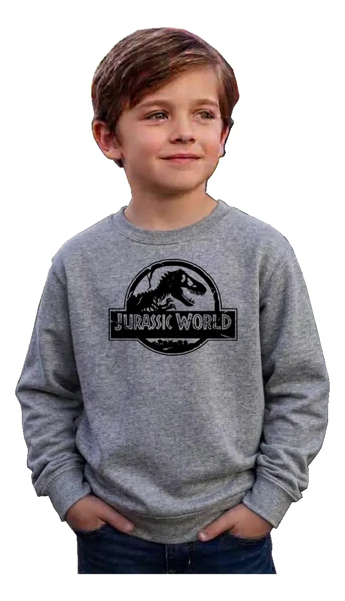Moletom Flanelado Jurassic World Silhueta Cinza Infantil
