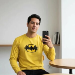 Camiseta Manga Longa Batman Logo Clássico Adulto ( Amarela )