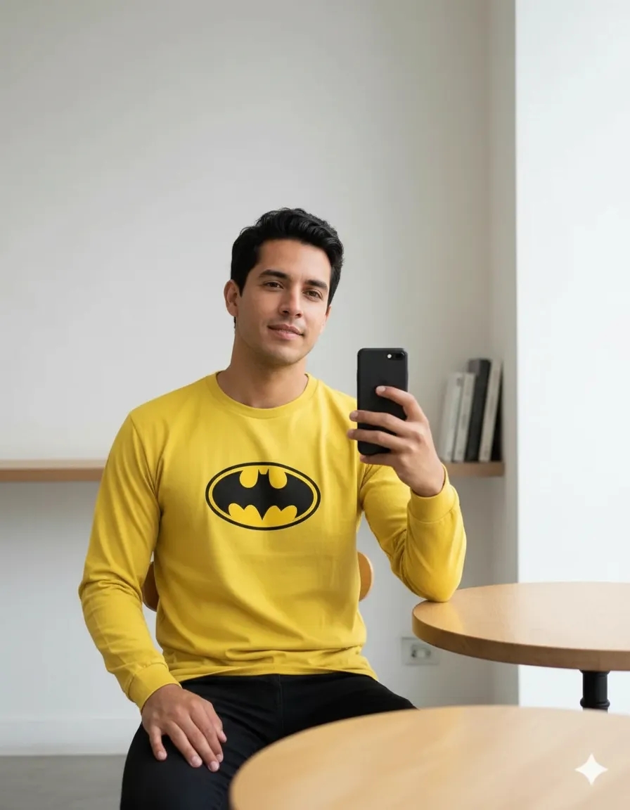Camiseta Manga Longa Batman Logo Clássico Adulto ( Amarela )