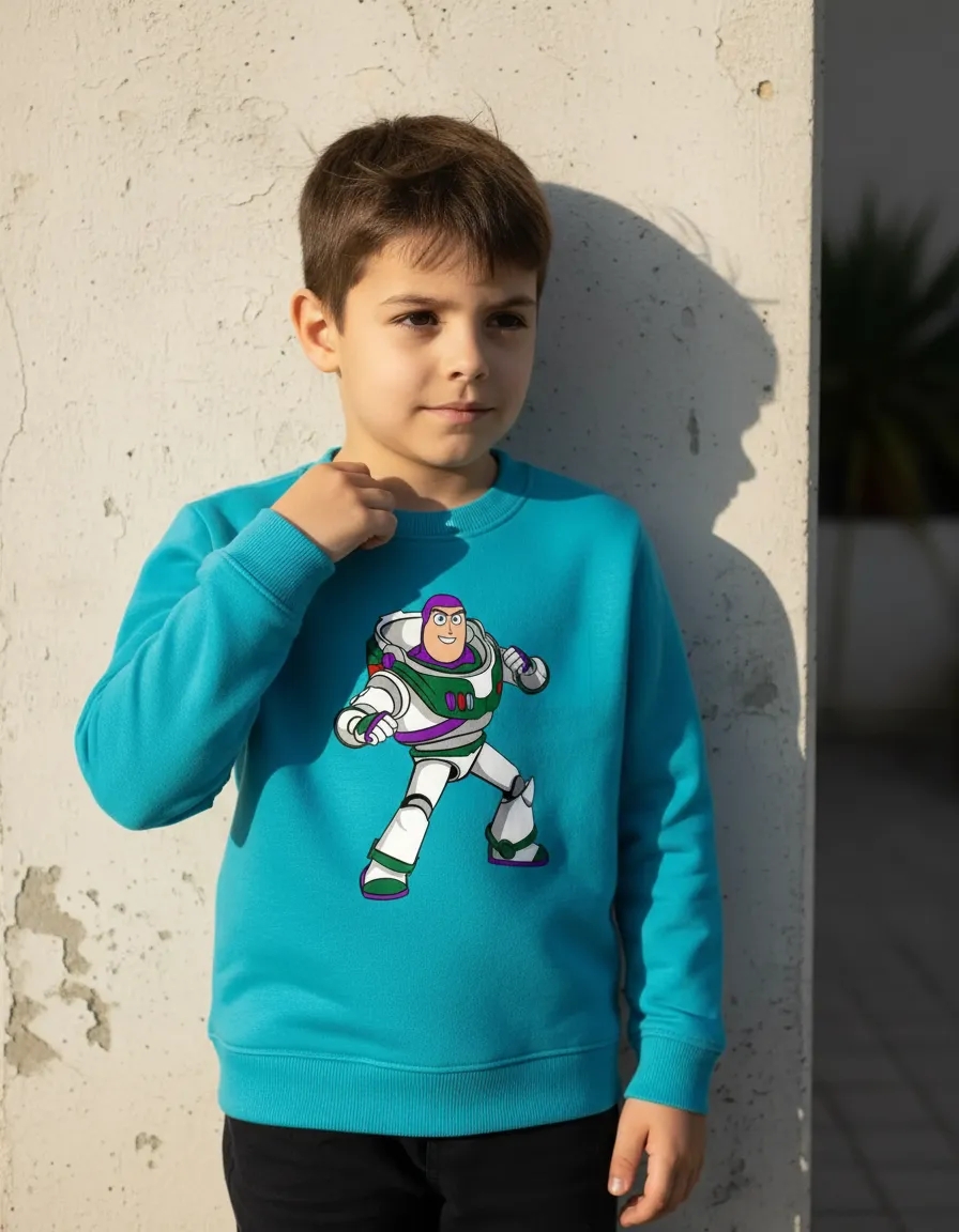 a Blusa Moletom Buzz Lightyear Toy Story Infantil ( Azul Turquesa )