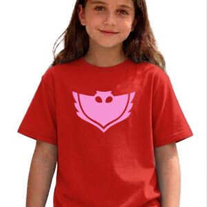 a Camiseta Vermelha Infantil Unissex Pj Masks Corujita Desenho mlr