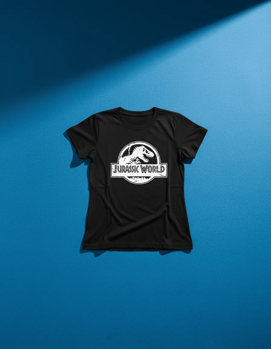 Camiseta Jurassic World Silhueta Baby Look Feminina Preta