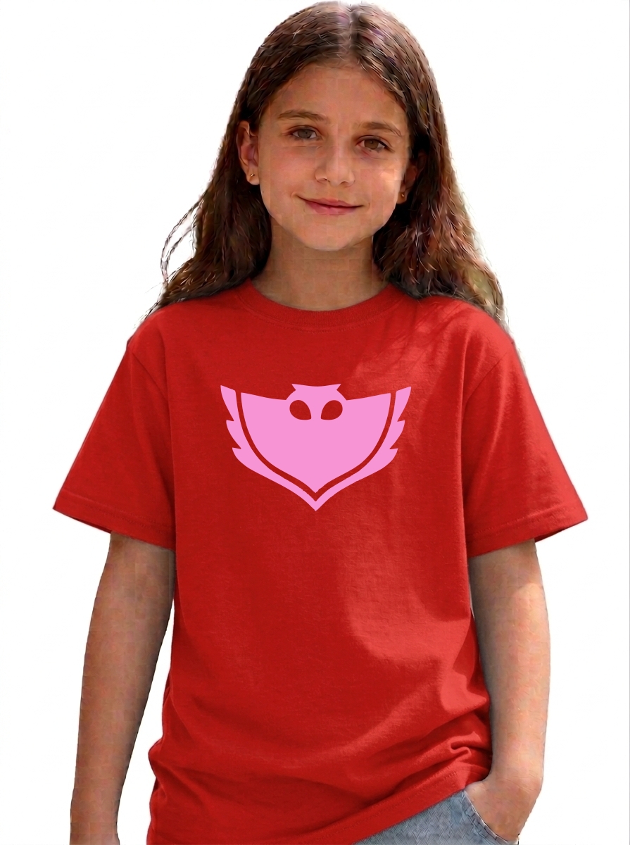 Camiseta Vermelha Infantil Unissex Pj Masks Corujita Desenho mlr