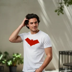 asa_noturna_x Camiseta Branca Manga Curta Adulto Unissex Robin Capuz Vermelho mlc