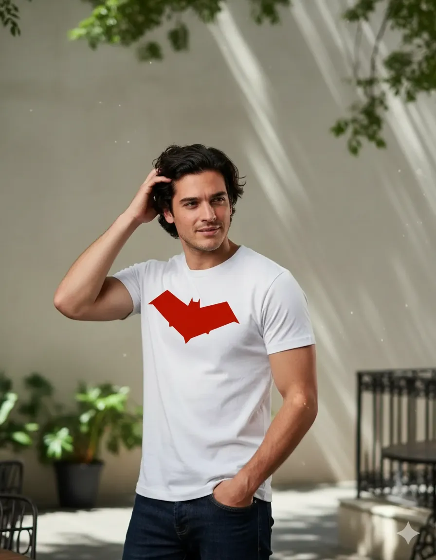 Camiseta Branca Manga Curta Adulto Unissex Robin Capuz Vermelho mlc