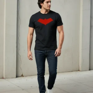 asa_noturna_x Camiseta Preta Manga Curta Adulto Unissex Robin Capuz Vermelho mlc