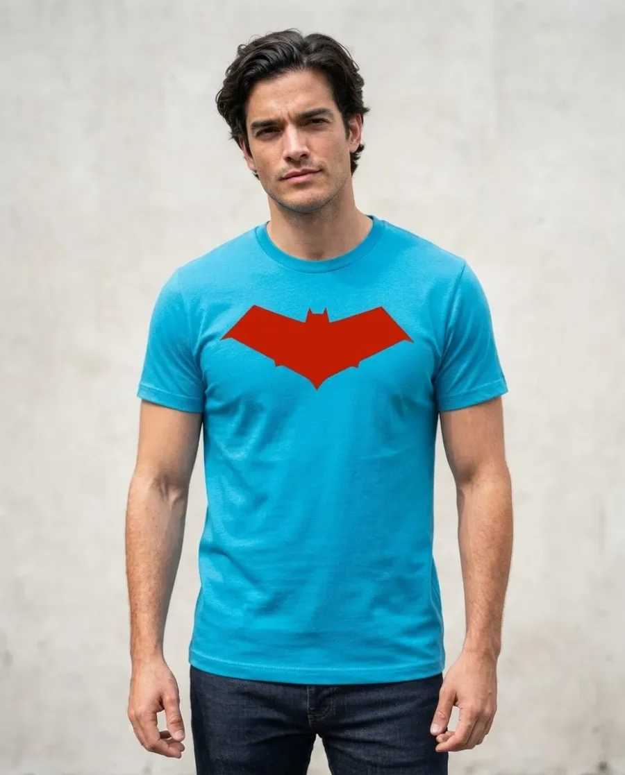 Camiseta Azul Turquesa Manga Curta Adulto Unissex Robin Capuz Vermelho mlc