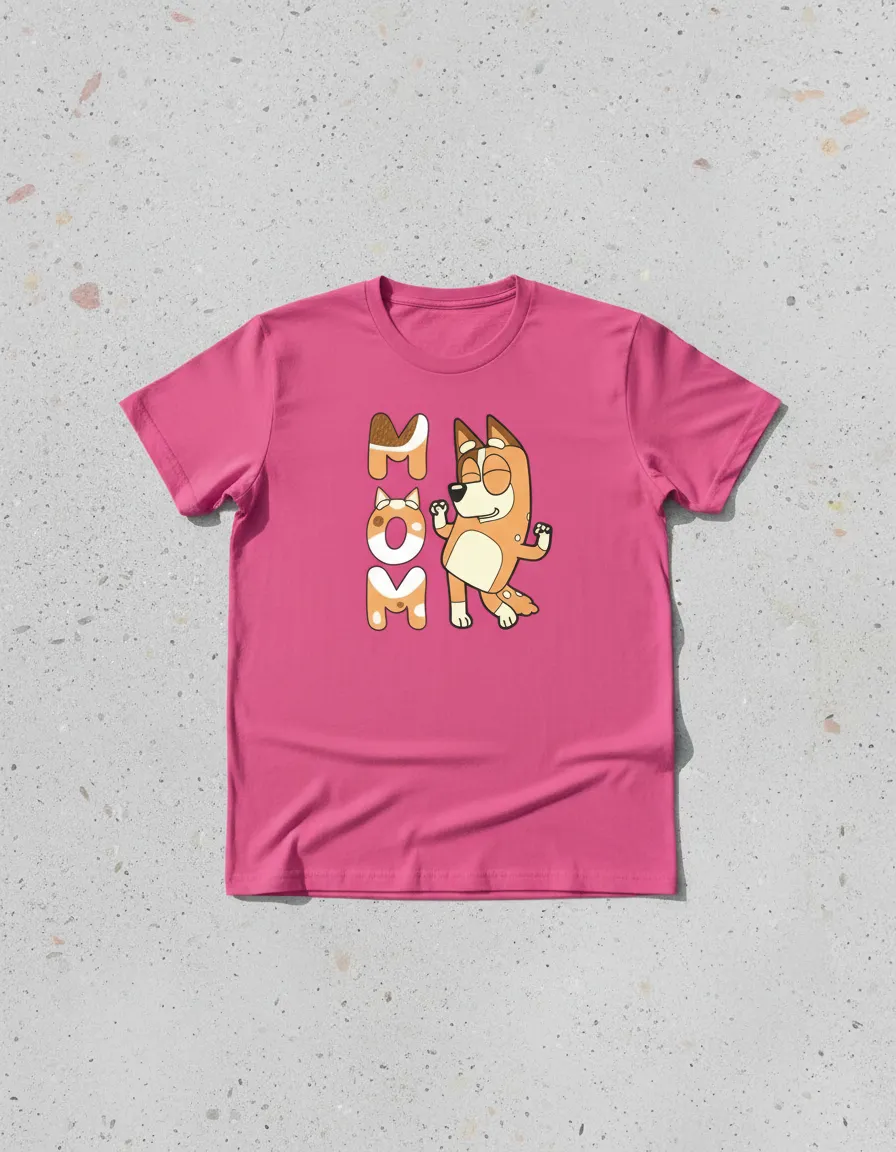 Camiseta Bluey Chilli Mãe Baby Look Rosa