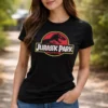 Camiseta Jurassic Park Baby Look Feminina Preta