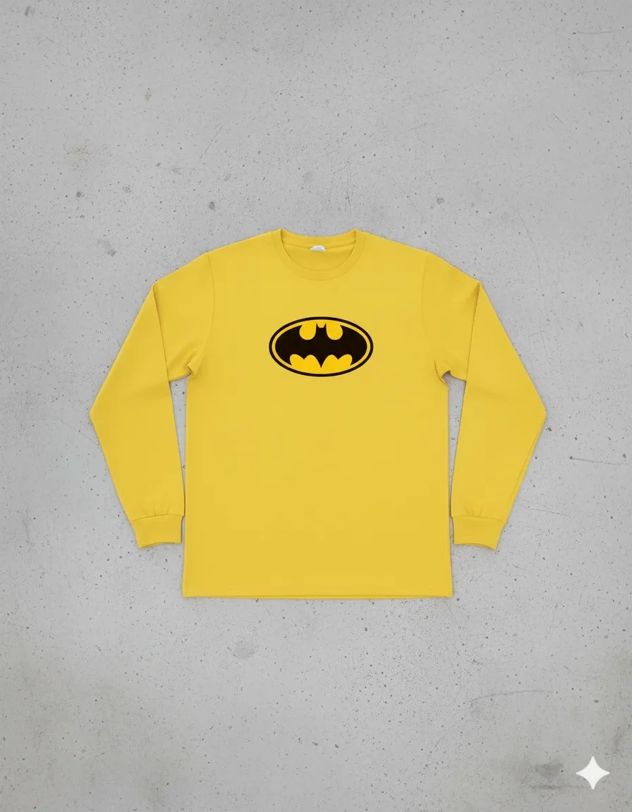 Camiseta Manga Longa Batman Logo Clássico Adulto ( Amarela )