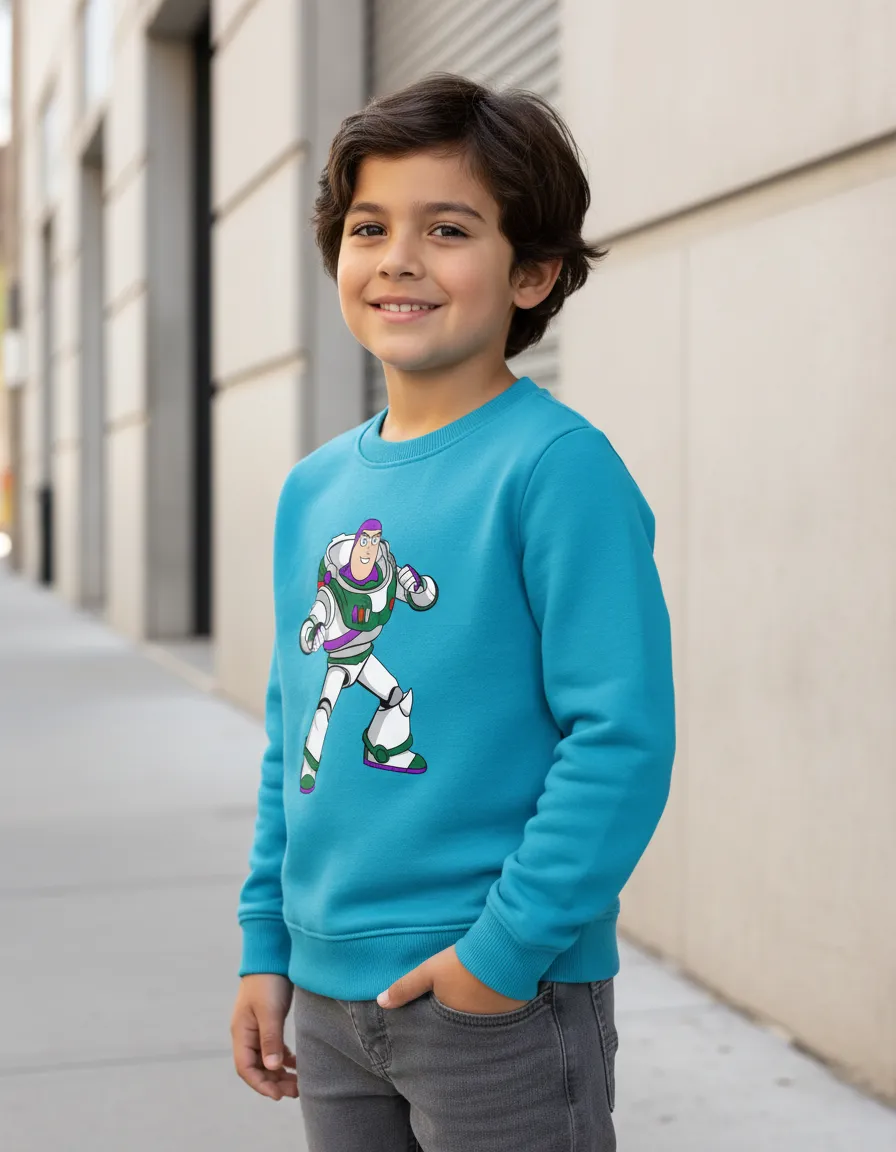 b Blusa Moletom Buzz Lightyear Toy Story Infantil ( Azul Turquesa )