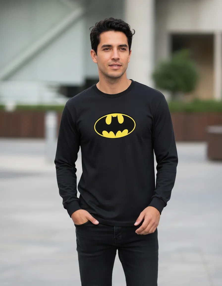 Camiseta Manga Longa Batman Logo Clássico Adulto