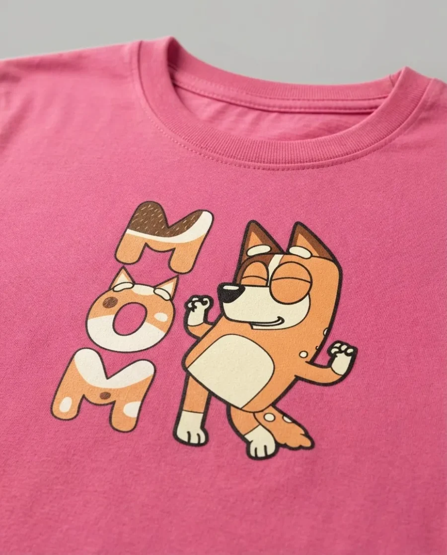Camiseta Bluey Chilli Mãe Baby Look Rosa