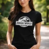Camiseta Jurassic World Silhueta Baby Look Feminina Preta