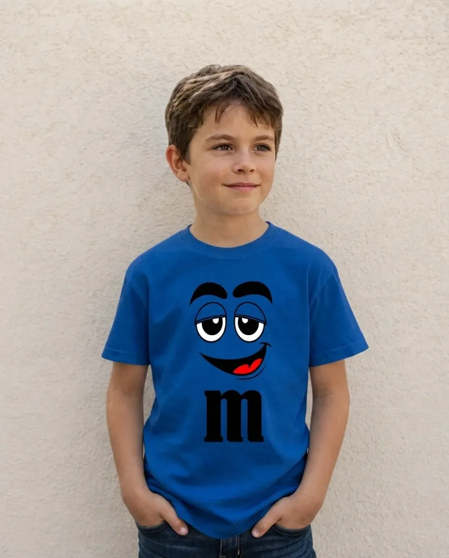 Camiseta Azul Ss Infantil M&m Mod 1 mlc