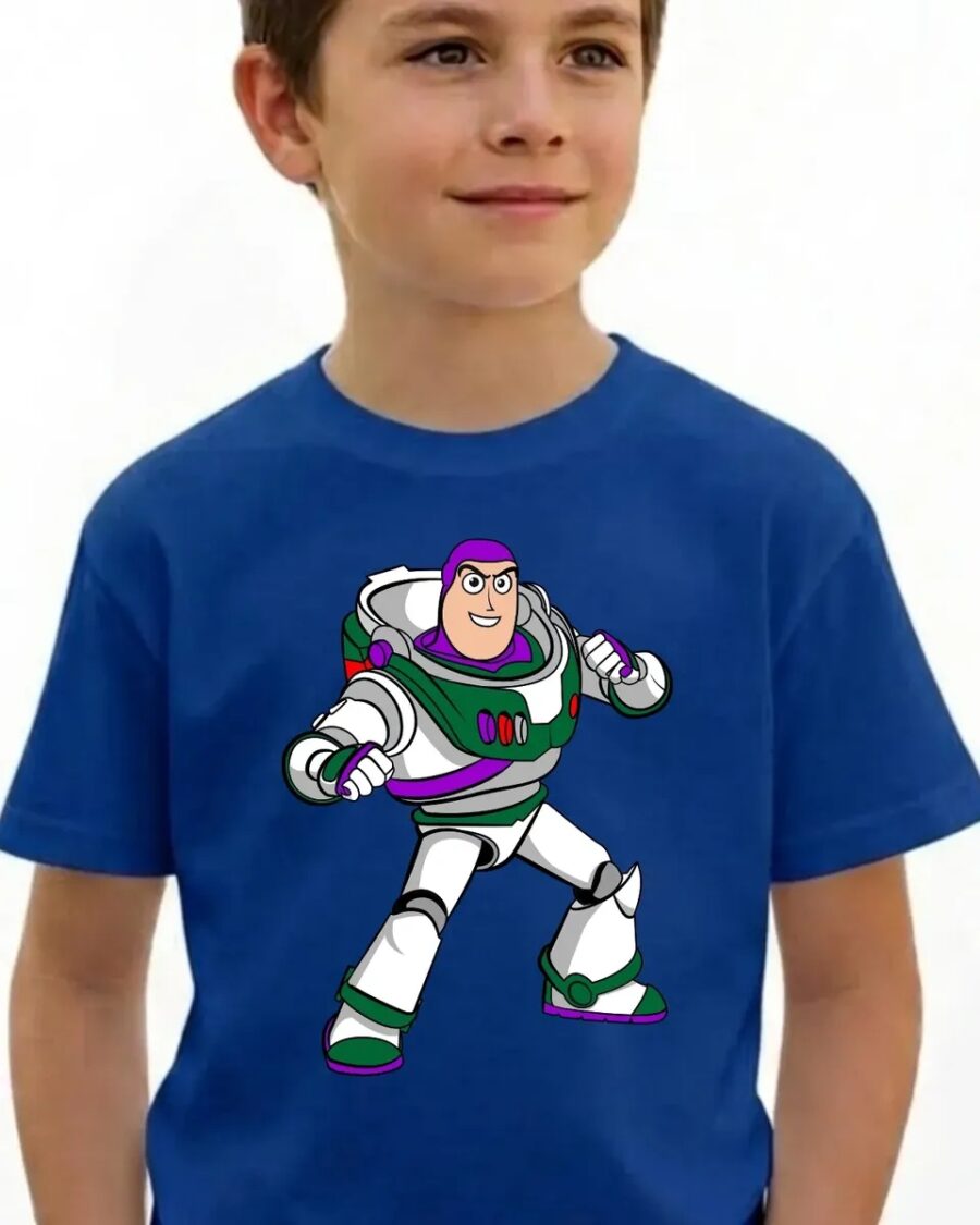 Camiseta Azul Manga Curta Amarela Infantil Buzz Toy Story mlc