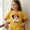 Camiseta Amarela Manga Curta Preta Infantil Unissex Minnie Mouse mlc