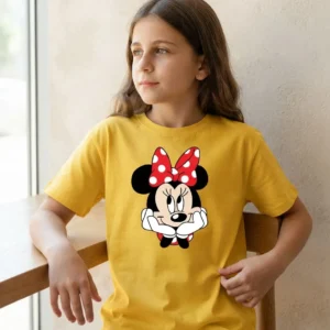 x Camiseta Amarela Manga Curta Preta Infantil Unissex Minnie Mouse mlc