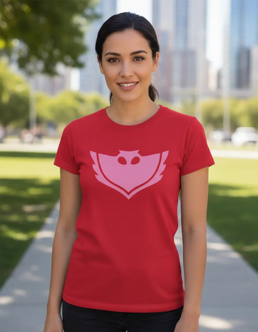 Camiseta Vermelha Pj Masks Adulto ( Baby Look ) mlc