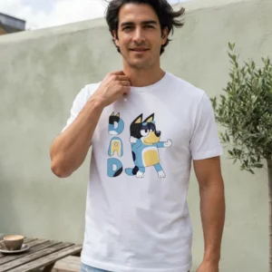 x Camiseta Branca Adulto Bluey Pai mlca