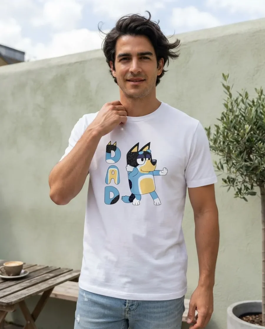 x Camiseta Branca Adulto Bluey Pai mlca