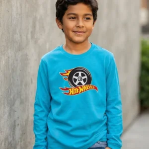 x Camiseta Azul Turquesa Manga Longa Infantil Hot Wheels mlc
